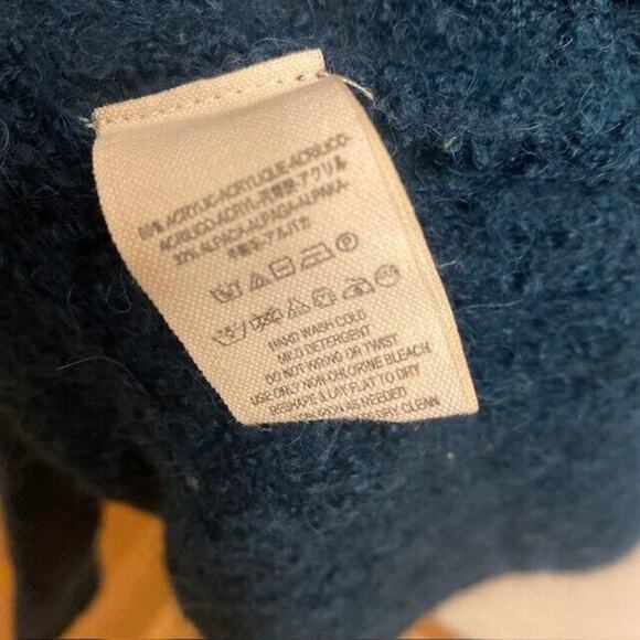 Free People Chunky Teal Pullover V Neck Alpaca Sweater Tunic Womens Large - Picture 5 of 5